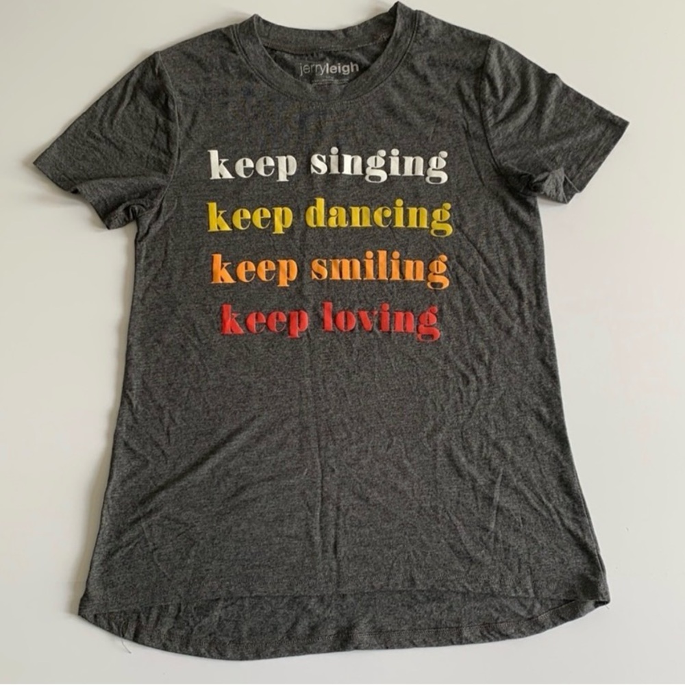 Gray Graphic Tee with Colorful Text